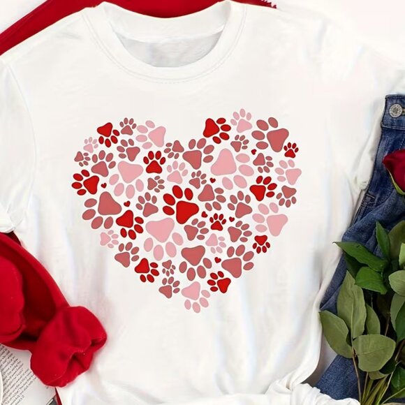 Tops - Paw Heart T-shirt, Cute Dog Shirt, Valentines Gift For Dog Lover